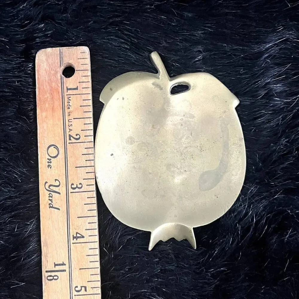 Vintage 70s miniature solid brass apple trinket bowl